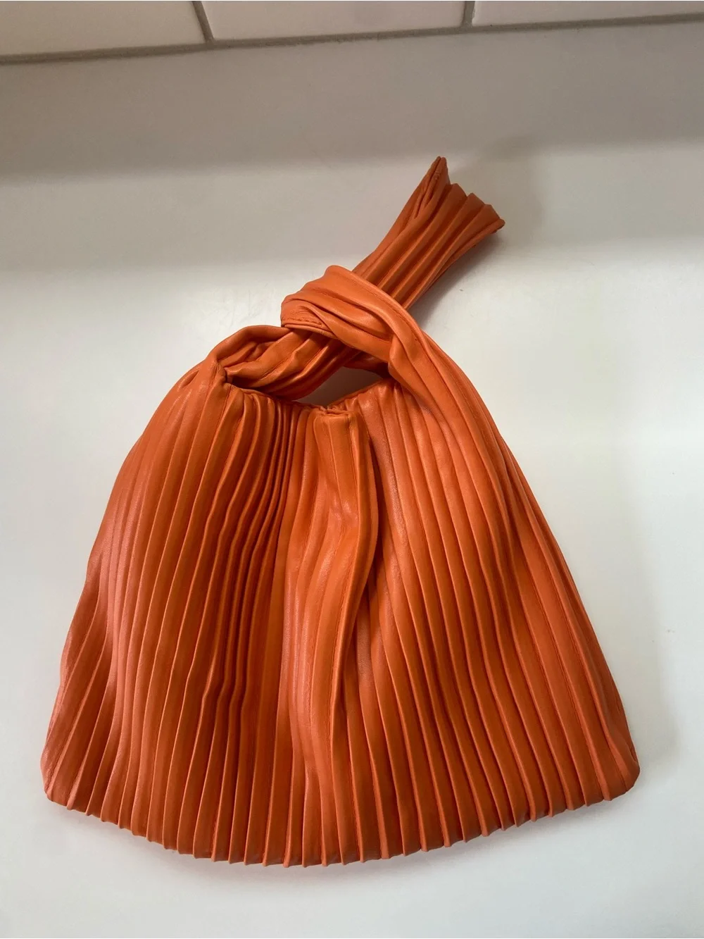 Orange Pleated Knot Hobo Bag - Unbranded